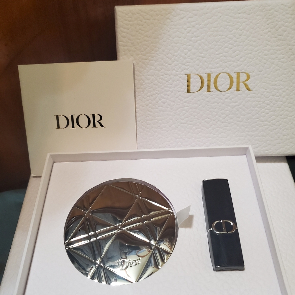 CD Silver Compact & Lipstick Set